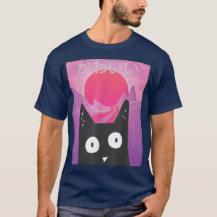 T-shirt Retro Kitten Neko Synthwave Japan 80s Manga Haraju