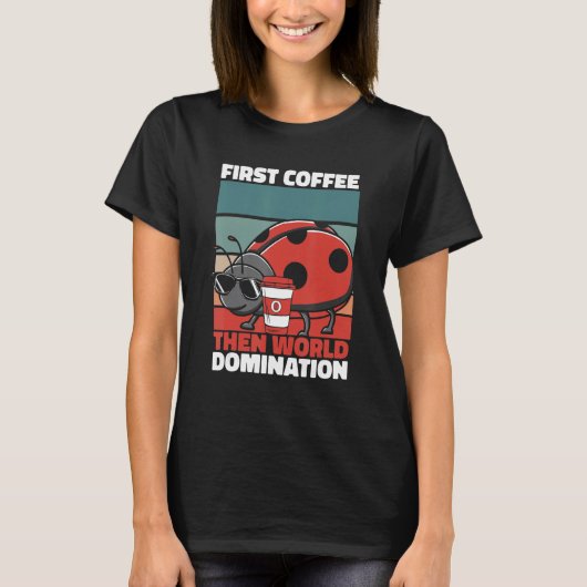T-shirt Retro Ladybug Coffee Sunglasses   Entomology Vinta (Devant)