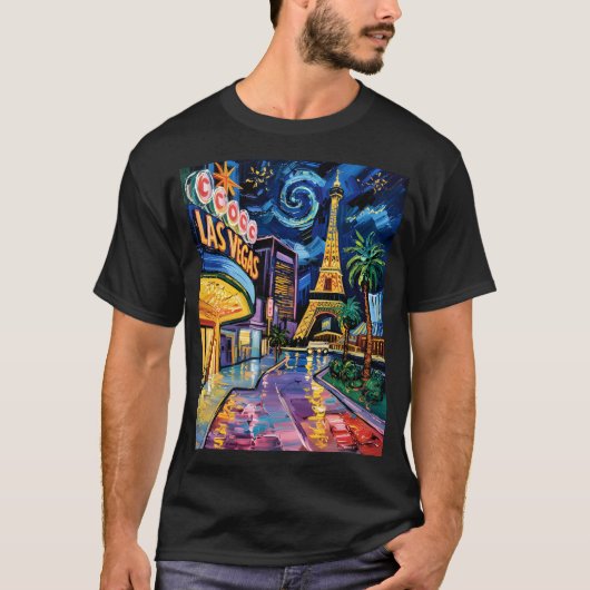 T-shirt Retro Las Vegas Van Gogh Style Casino Nuit Ville (Devant)