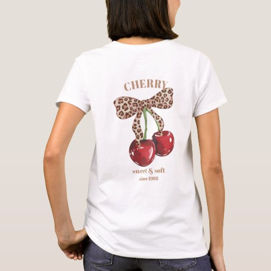 T-shirt Retro Leopard Bow Cherry Sweet & Soft Since Slogan (Dos)