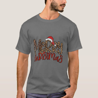 T-shirt Retro Leopard Joyeux Noël Santa Hat Funny Noël