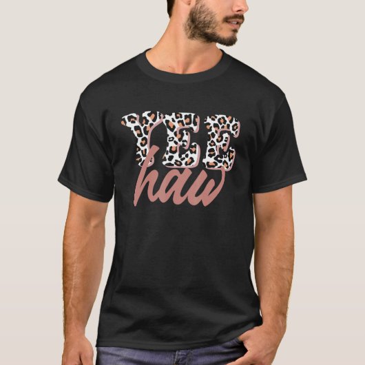 T-shirt Retro Leopard Yee Haw Western Country Southern Cow (Devant)