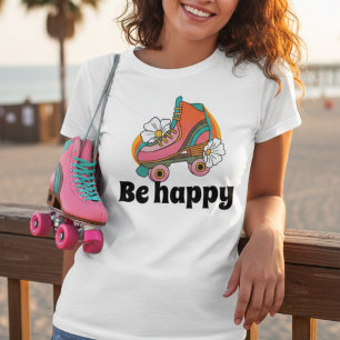 T-shirt Retro les années 70 Soyez heureux Patinage Floral