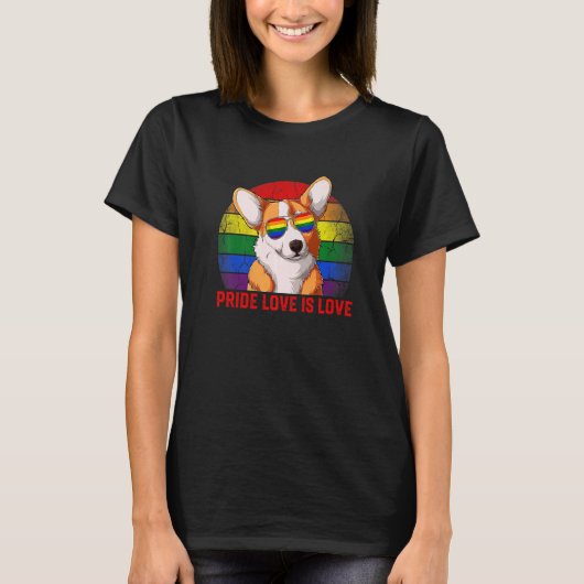 T-shirt Retro Lgbt Fierté L'Amour Est L'Amour Corgi Chien (Devant)