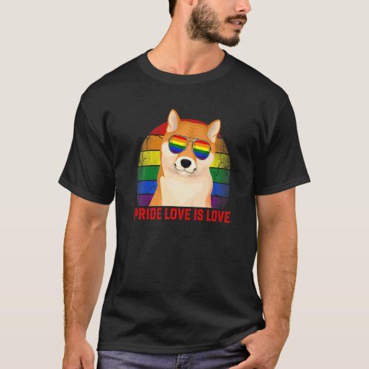 T-shirt Retro Lgbt Fierté L'Amour Est L'Amour Shiba Inu Ch (Devant)