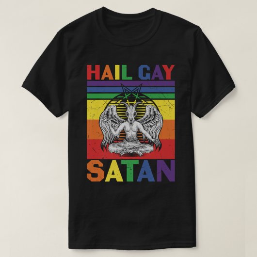 T-shirt Retro LGBT Rainbow Flag Hail Gay Satan LGBT Goth G (Design devant)