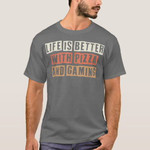 T-shirt Retro Life Better Avec Pizza Et Jeu