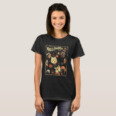 T-shirt Rétro Long Effrayant Citrouille d'Halloween Chat F (Devant entier)