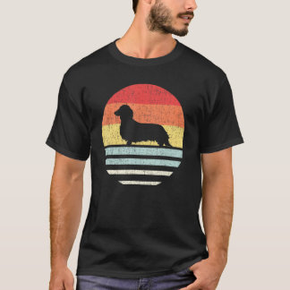 T-shirt Retro Long Haid Dachshund Chien Maman Papa Mignonn