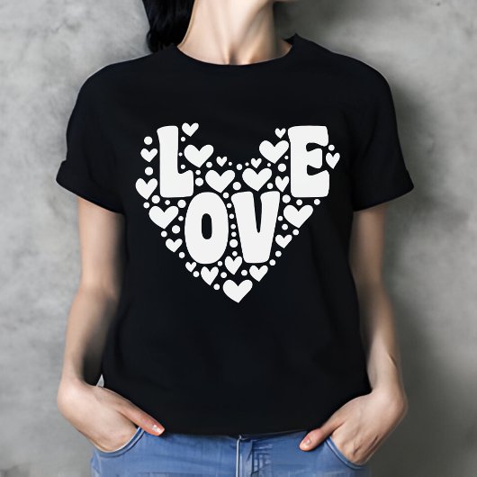 T-shirt Retro Love Heart Black Femmes de la Saint-Valentin
