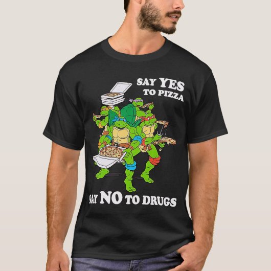 T-shirt Retro Love Ninjaurtles Cartoon Say Yeso Pizza Say  (Devant)