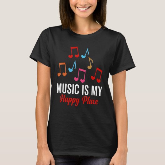T-shirt Rétro LP Cassette CD Mp3 Music Is My Happy Place (Devant)