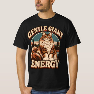 T-shirt Rétro Maine Coon Géant Doux Art sarcelle et rouill