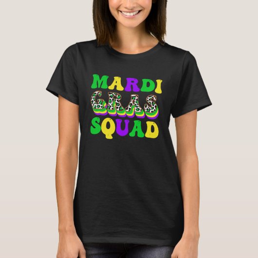 T-shirt Retro Mardi Gras Squad Famille Empreinte de léopar (Devant)