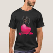 T-shirt Retro Matching Valentine Day Heart Dachshund Puppy (Devant)