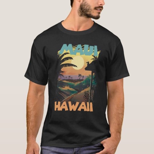 T-shirt Retro Maui Hawaii Palm trees Ocean Surfing (Devant)