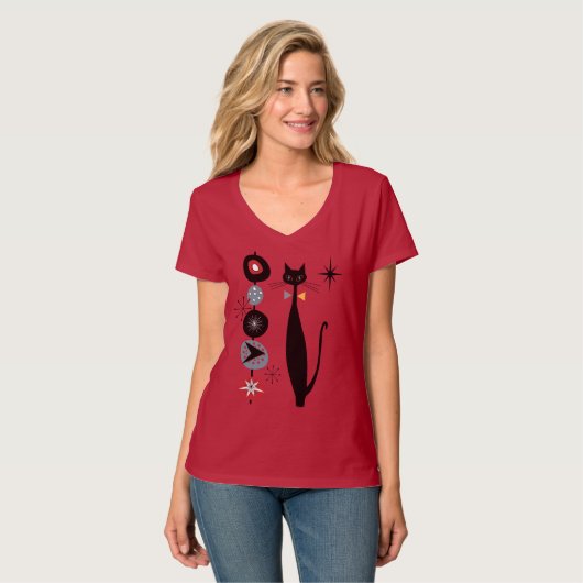 T-shirt Rétro MCM atomique de chat noir de chat de cool (Devant entier)