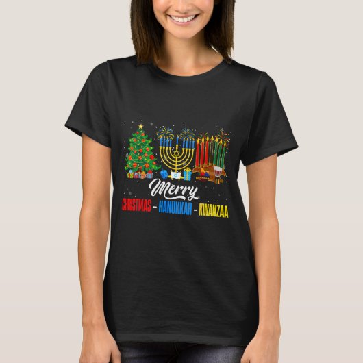 T-shirt Retro Merry Christmas Hanukkah Kwanzaa Happy Holid (Devant)