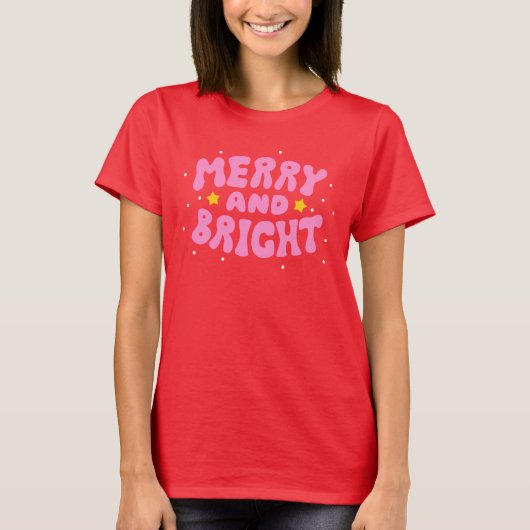 T-shirt Retro Merry et Bright Holiday Design (Devant)