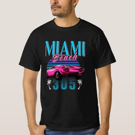 T-shirt Retro Miami Florida 305 Car (Devant)