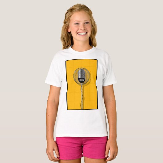 T-shirt Retro Microphone on Bold Yellow (Devant entier)