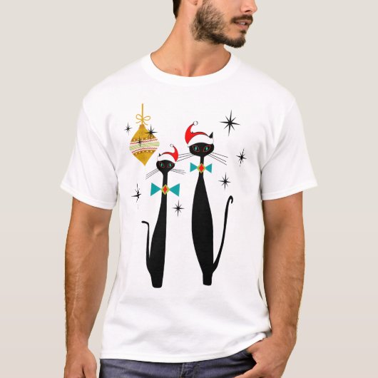 T-shirt Retro Mid Century Modern Cool Cat Christmas (Devant)