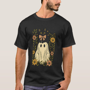 T-shirt Rétro Mignon Chat Noir Fantôme Floral Coquette Nœu