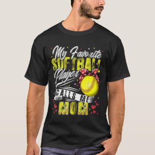 T-shirt Rétro Mon Joueur De Softball Favori M'Appelle Mama