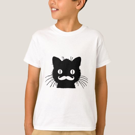 T-SHIRT RÉTRO MOUSTACHE DRÔLE SUR KITTY NOIR (Devant)
