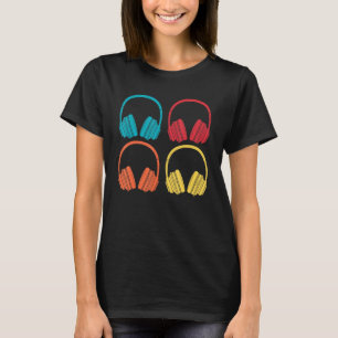 T-shirt Retro Musician Music Headphones Music