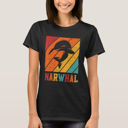 T-shirt Retro Narwhal Unicorn Sea Fish Rainbow Kids Boy Gi (Devant)