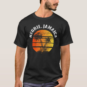 T-shirt Retro Negril Jamaïque plage coucher du soleil