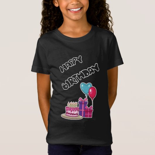 T-Shirt Retro Neon Bubble Text Happy Birthday (Devant)