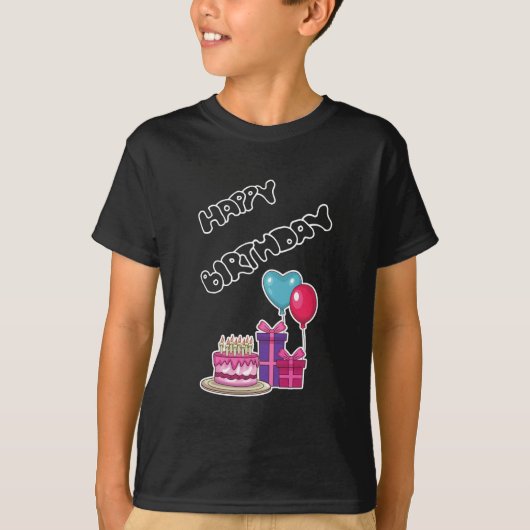 T-shirt Retro Neon Bubble Text Happy Birthday (Devant)