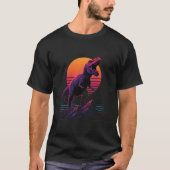 T-shirt Retro Neon T-Rex Roar at Sunset (Devant)