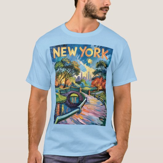 T-shirt Retro New York Central Park Van Gogh (Devant)
