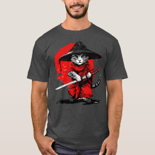 T-shirt Retro Ninja Samurai Chat Katana Chat Épée Ukiyoe R