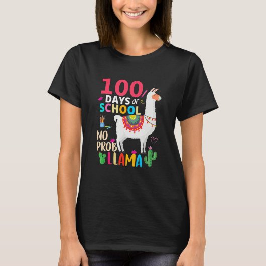 T-shirt Retro No Probllama 100 Days Of School LLama Teache (Devant)