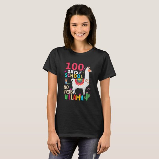 T-shirt Retro No Probllama 100 Days Of School LLama Teache (Devant entier)