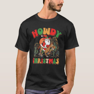 T-shirt Retro Noël Cowboy Santa Claus Noël Howdy Ligh