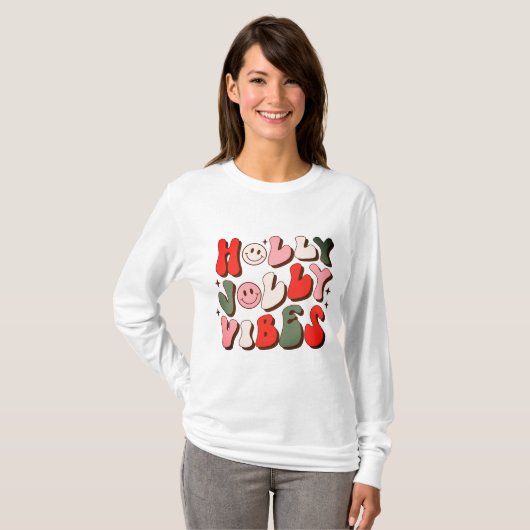 T-shirt Retro Noël Holly Jolly Vibes Vacances tendance (Devant entier)