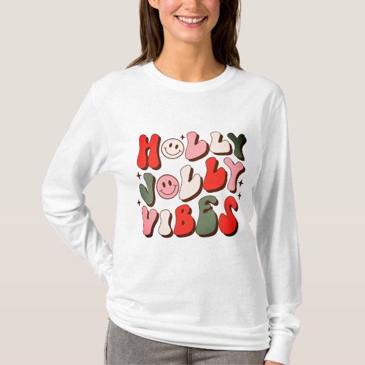 T-shirt Retro Noël Holly Jolly Vibes Vacances tendance (Devant)