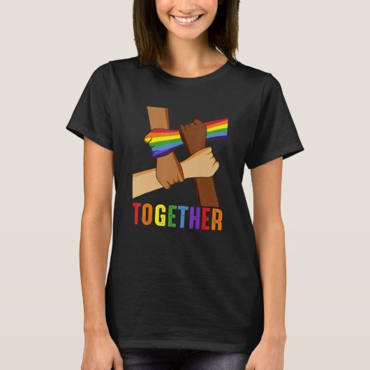 T-shirt Retro Nous Montons Ensemble Poing Rainbow Pride LG (Devant)