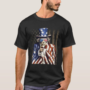 T-shirt Retro Oncle Sam Skull États-Unis Drapeau Lunettes