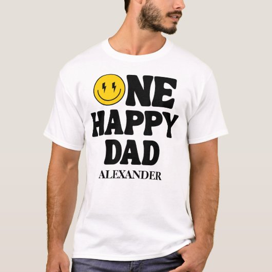T-shirt Retro One Happy Smile Face Dad Birthday (Devant)