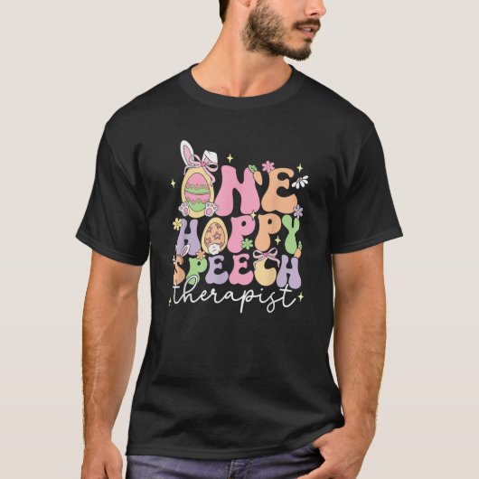 T-shirt Retro One Hoppy Speech Therapist SLP Bunny Happy E (Devant)
