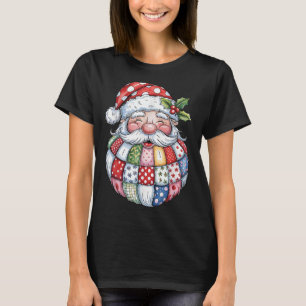 T-shirt Retro Patchwork Santa Claus Noël Preppy Joyeux Joy
