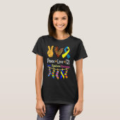 T-shirt Retro Peace Love Cure Blue World Down Syndrome Awa (Devant entier)