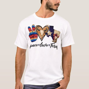 T-shirt Retro Peace Love Texas Cowboy Boots Western Countr