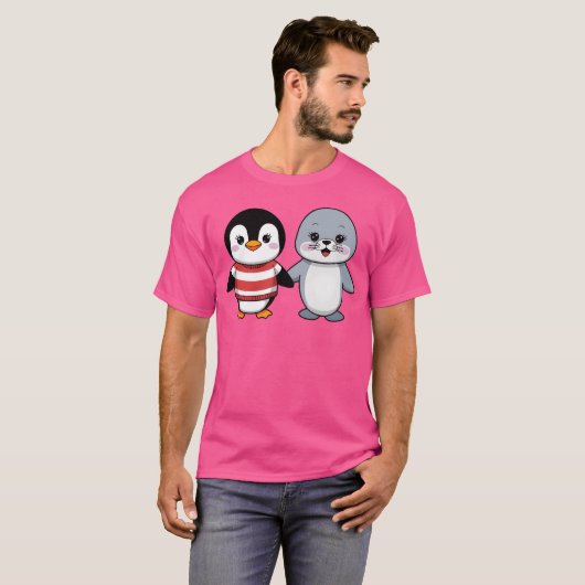 T-shirt Rétro Penguin and Seal Friends (Devant entier)